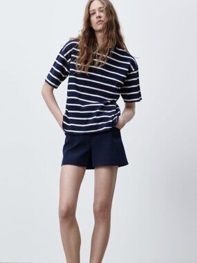 Zara Oversized Striped T-shirt Navy/White S